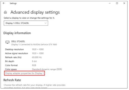 Windows display settings refresh rate 144Hz option