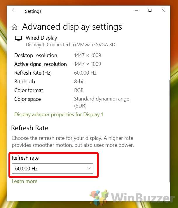 Windows display settings refresh rate dropdown 27 inch monitor