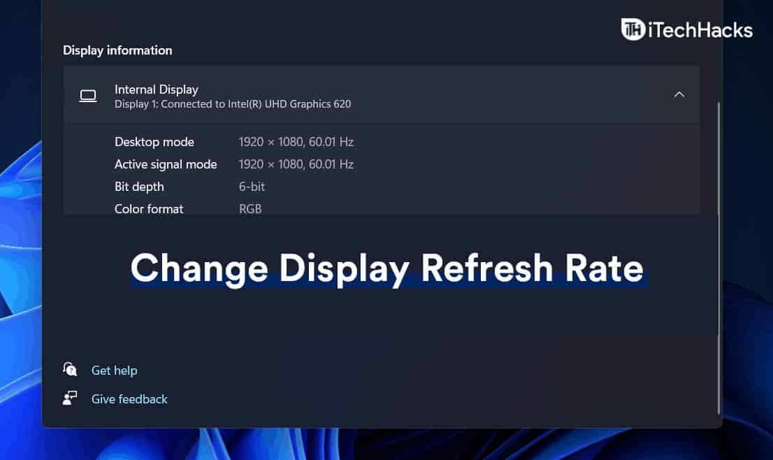 Windows display settings refresh rate