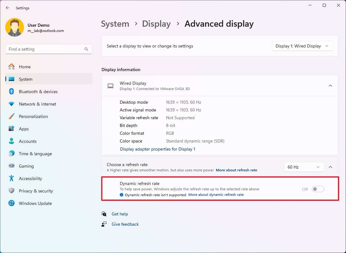 Windows display settings refresh rate