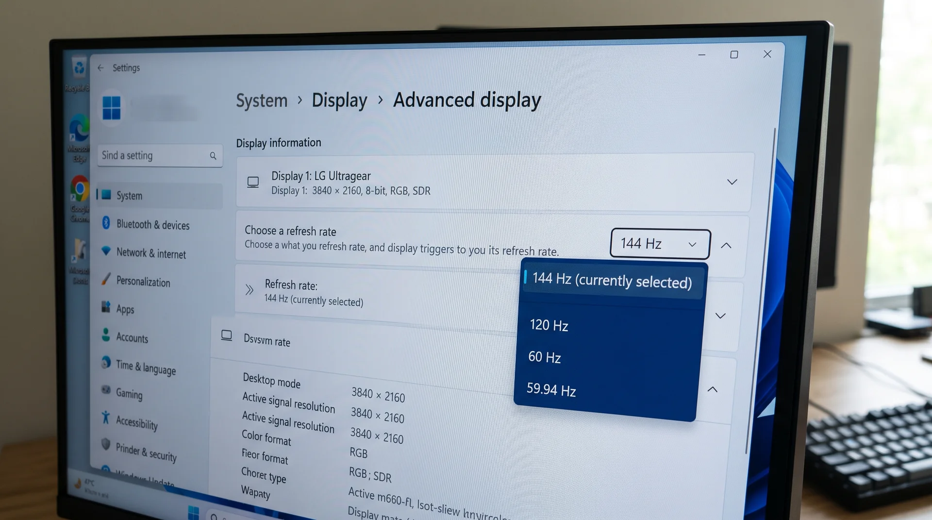 windows display settings refresh rate