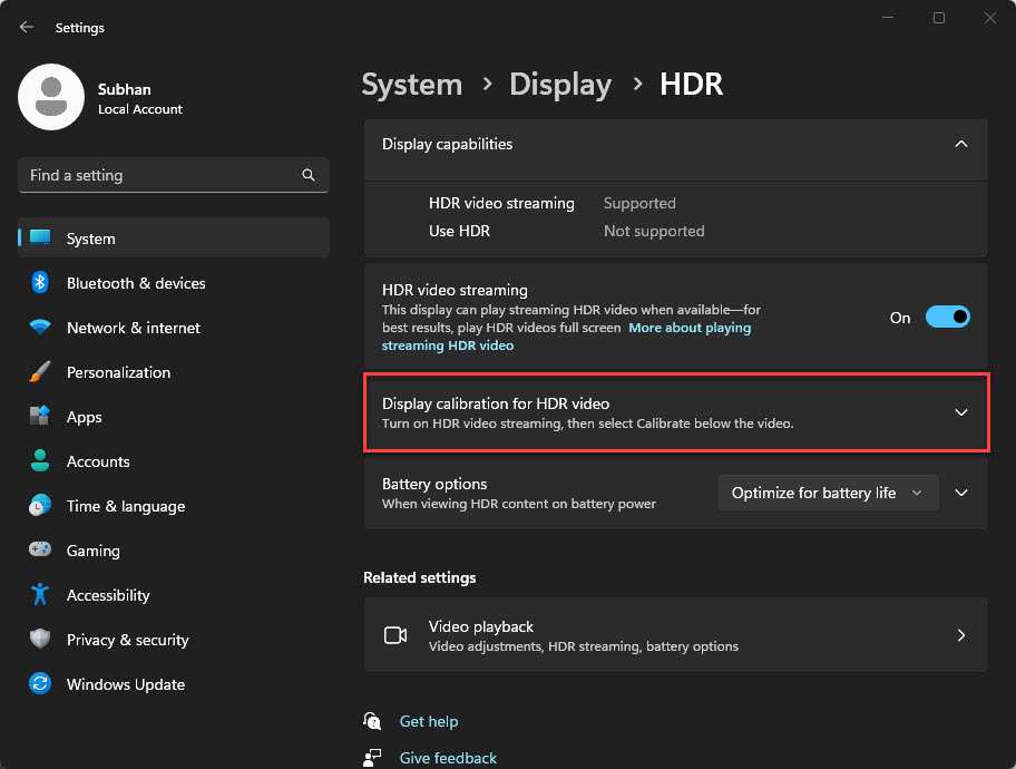 Windows HDR calibration settings