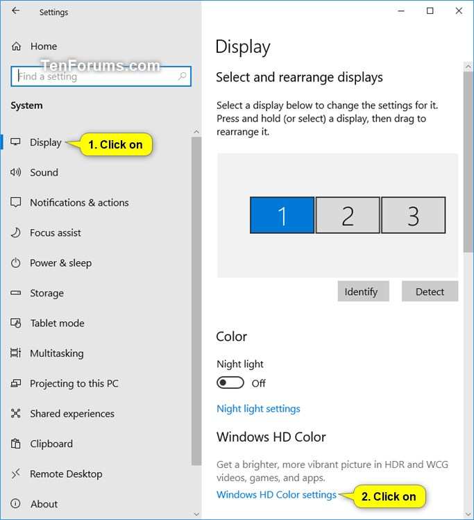 Windows HDR display settings toggle