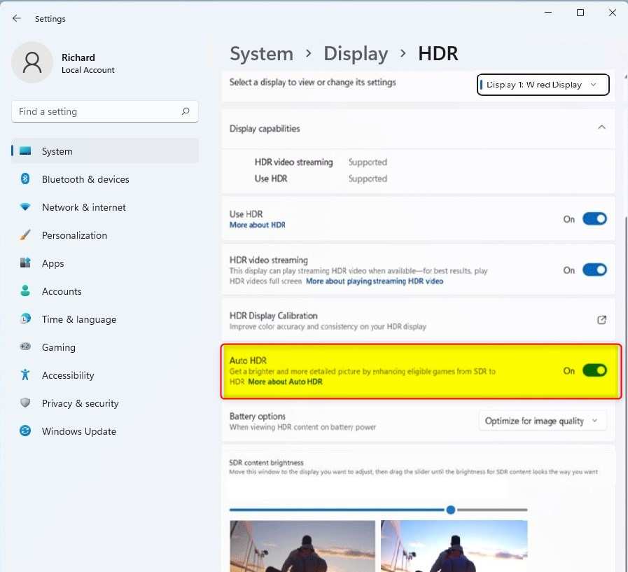 Windows HDR settings display calibration