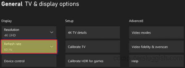 Xbox display settings refresh rate menu