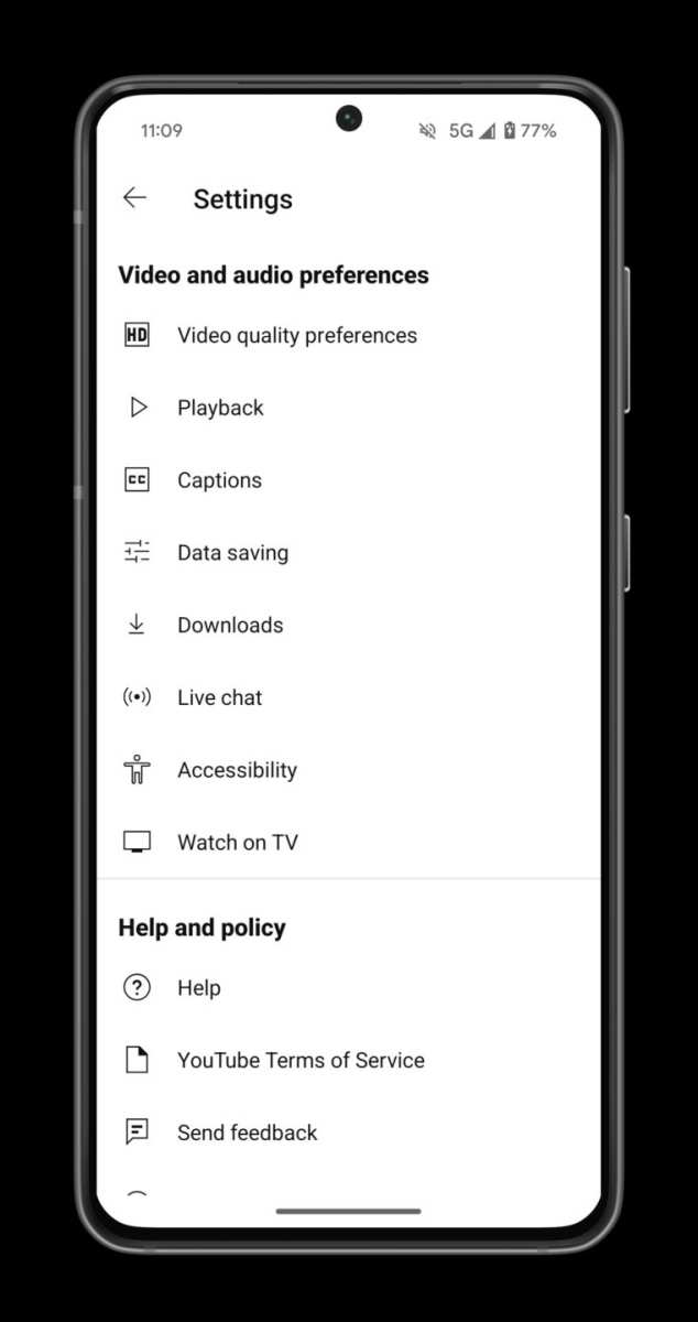YouTube app settings PIP toggle