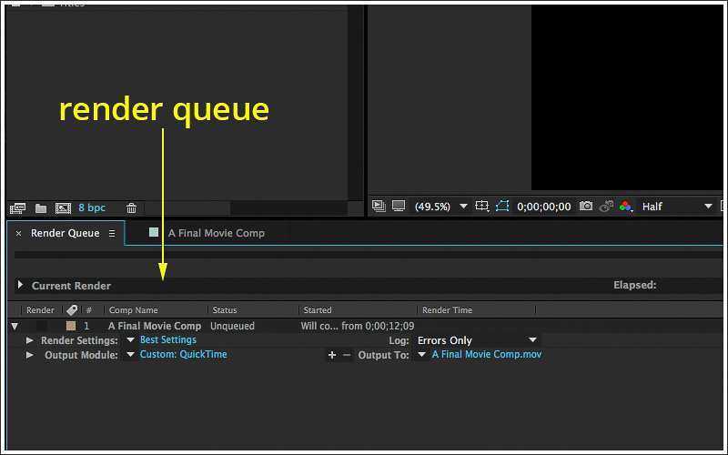 After Effects render queue