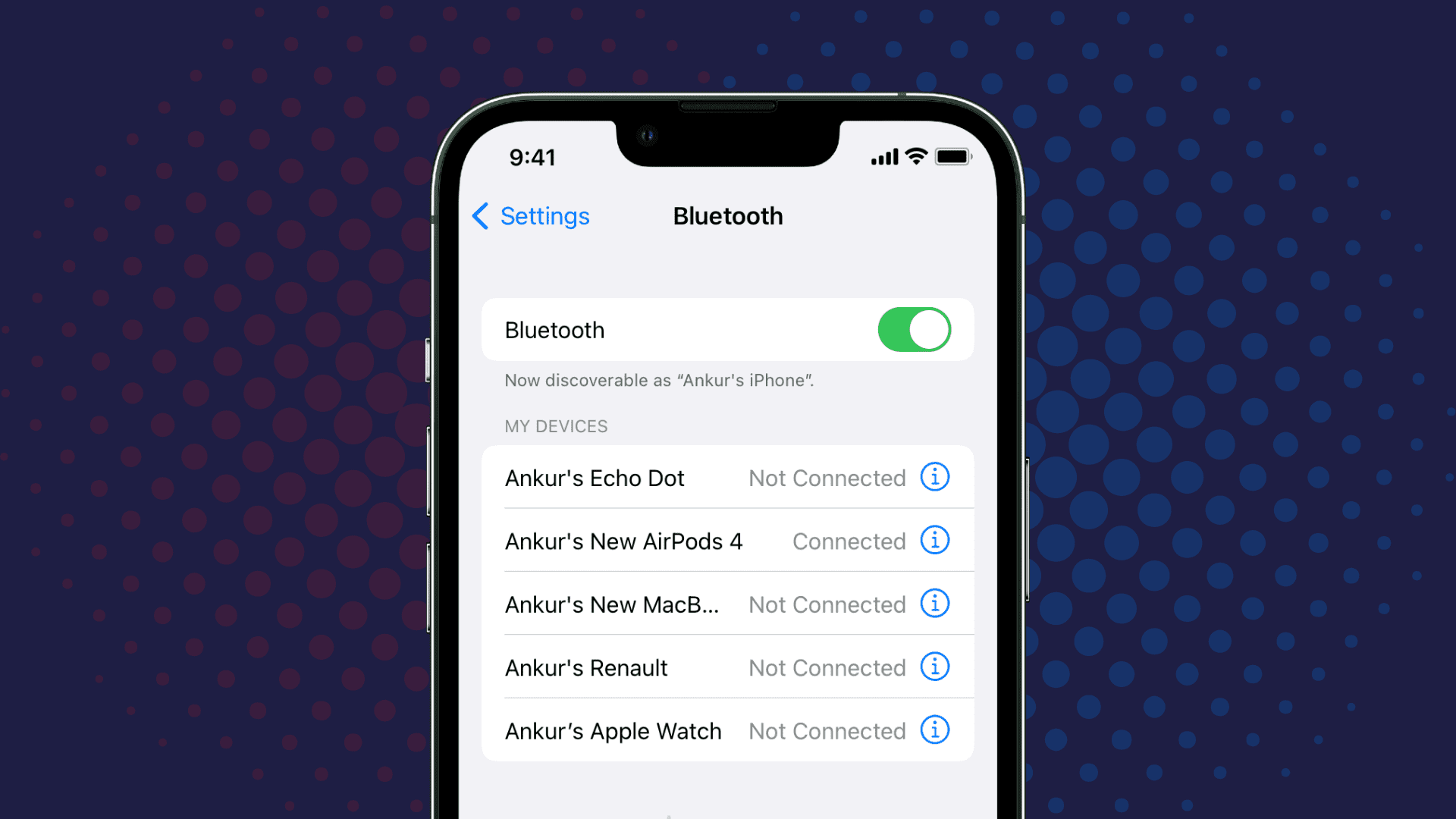 Bluetooth settings smartphone screen