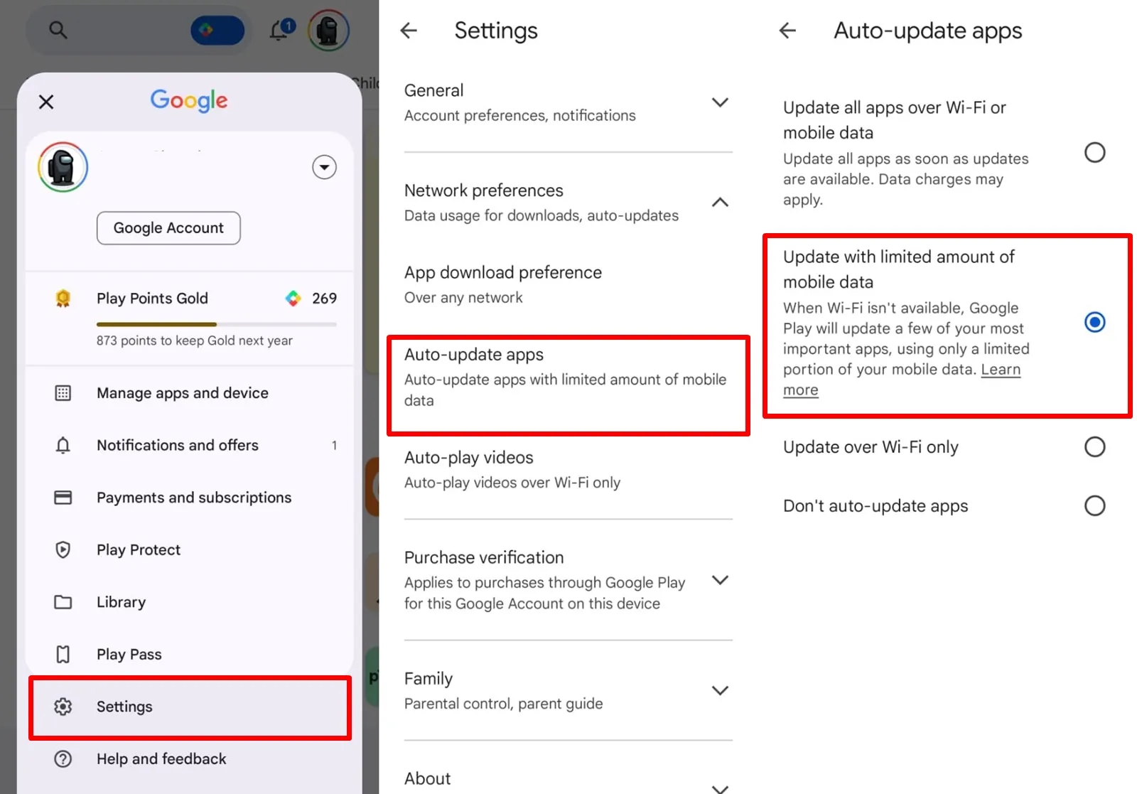 Google Play Store auto-update toggle