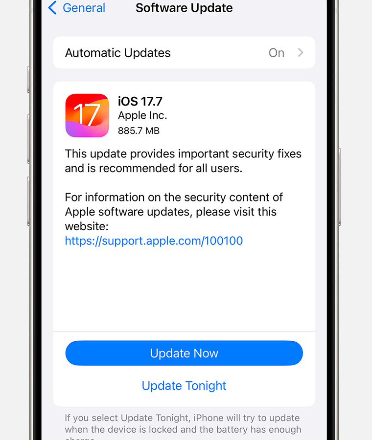 iPhone Settings menu automatic updates
