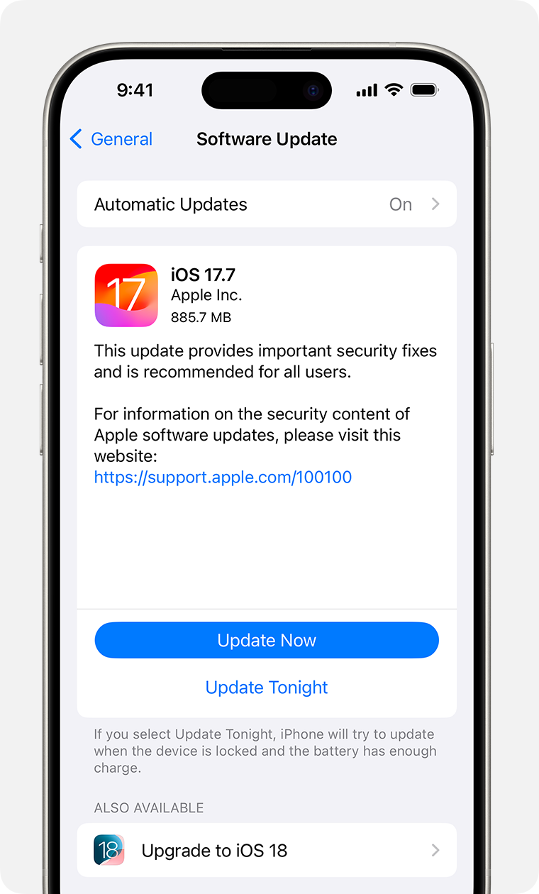 iPhone Settings menu automatic updates
