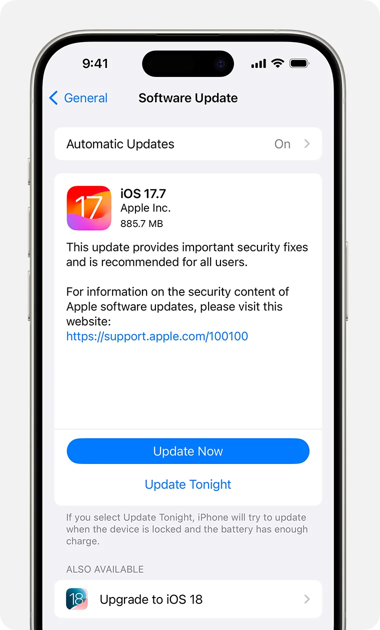 iPhone Settings menu automatic updates