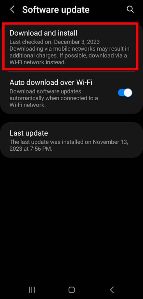 One UI settings toggle software updates