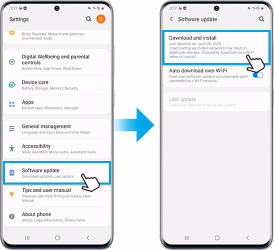 Samsung Android software update settings