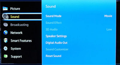 TV audio settings menu