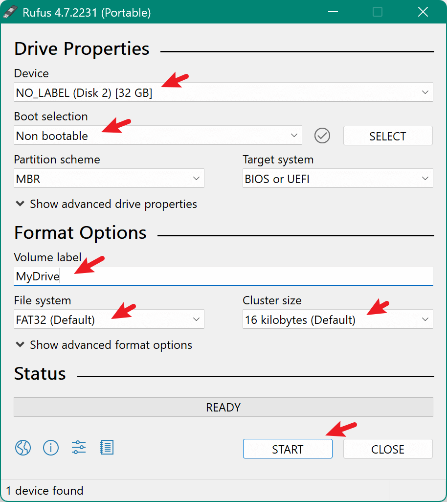 USB flash drive formatted FAT32 computer screen