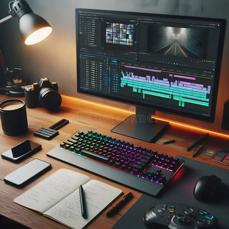 workstation editing desk mouse keyboard